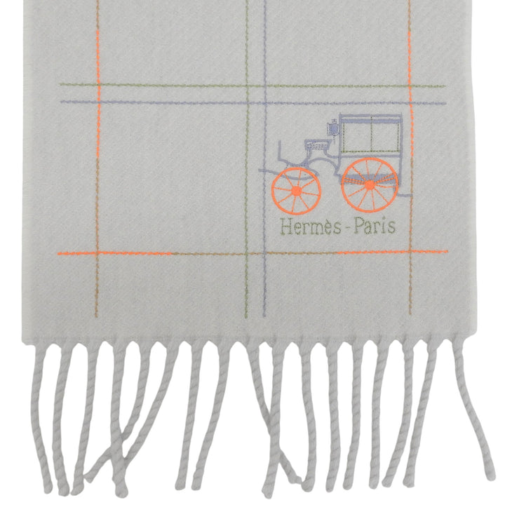 Excellent HERMES Scarf Cran Brode Berlin Light gray cashmere mens