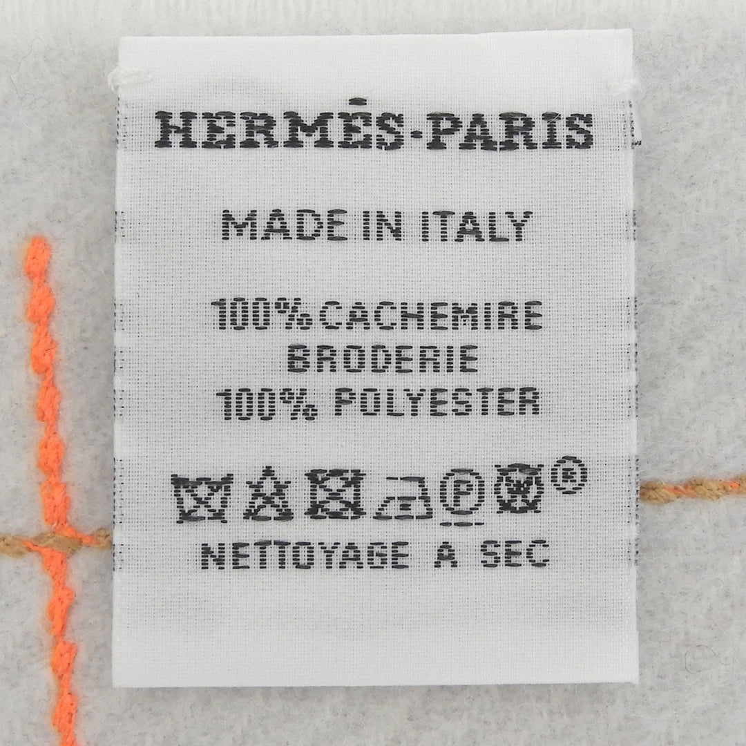 Excellent HERMES Scarf Cran Brode Berlin Light gray cashmere mens