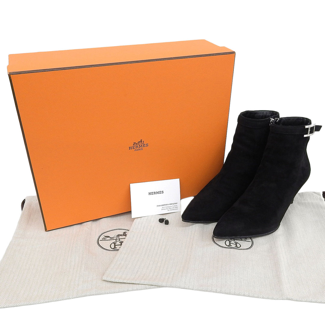 Great HERMES short boots Blanche Crystal H-buckle pointed toe Women 37 202012Z