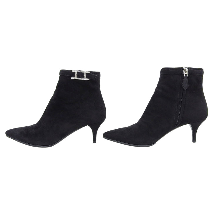 Great HERMES short boots Blanche Crystal H-buckle pointed toe Women 37 202012Z