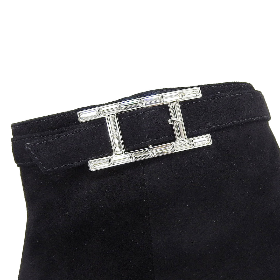 Great HERMES short boots Blanche Crystal H-buckle pointed toe Women 37 202012Z