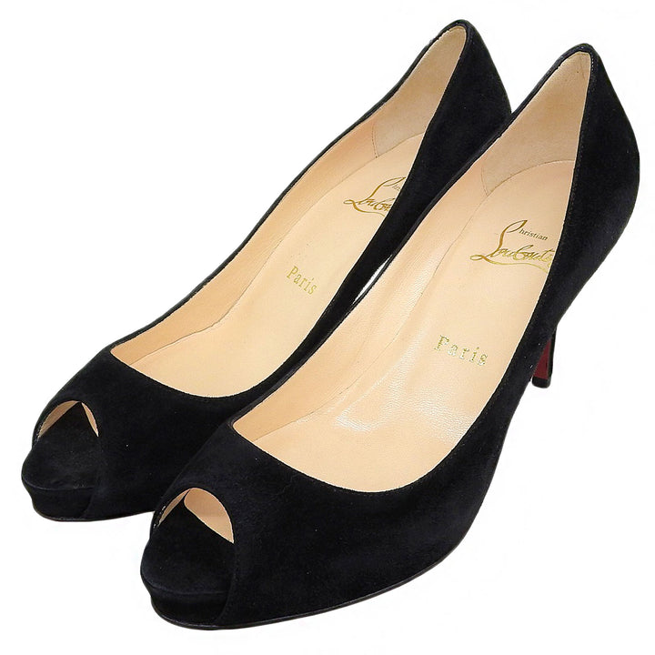 Excellent Christian Louboutin Open-toe pumps black Suede leather Women 37.5