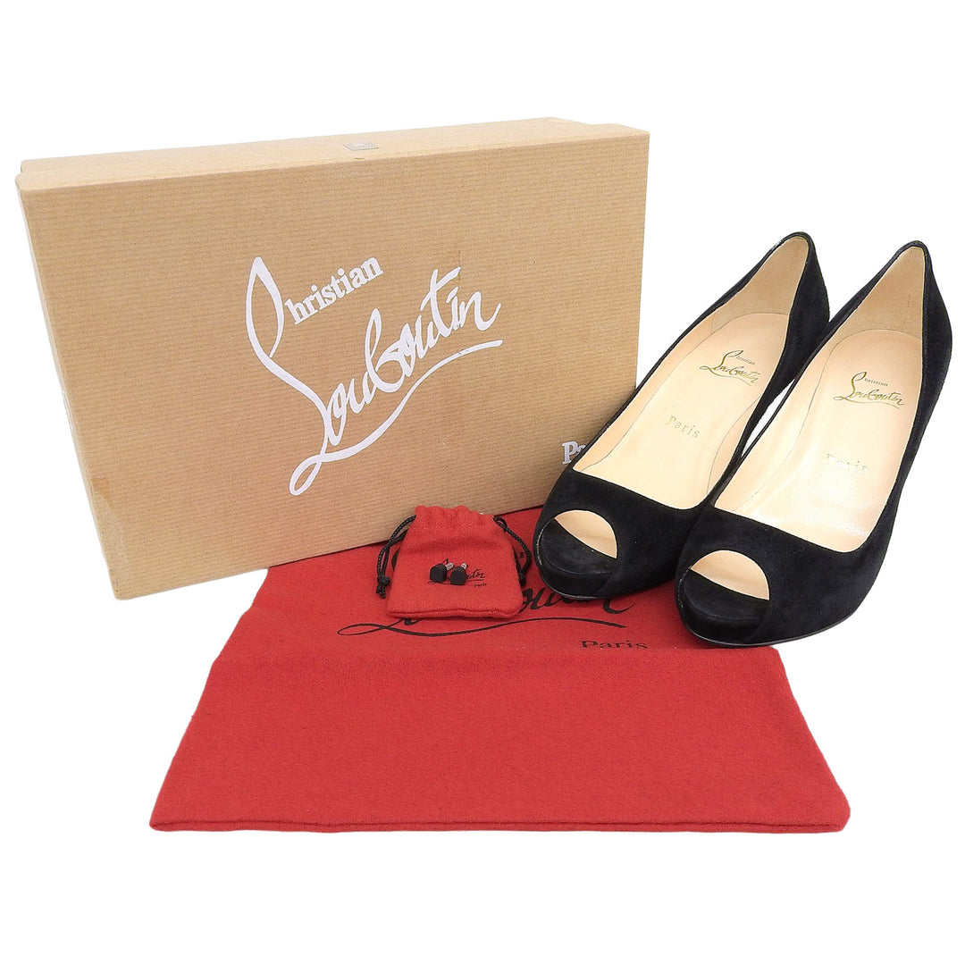 Excellent Christian Louboutin Open-toe pumps black Suede leather Women 37.5