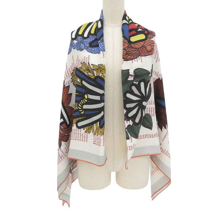 Excellent HERMES scarf BOTANICA GRAFICA Carrejean Carre 140 Multi cashmere Women