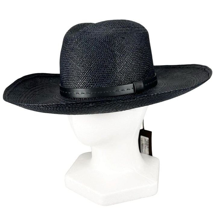 Pristine GUCCI hat Logo-embossed leather band, straw Navy straw mens 57 370640