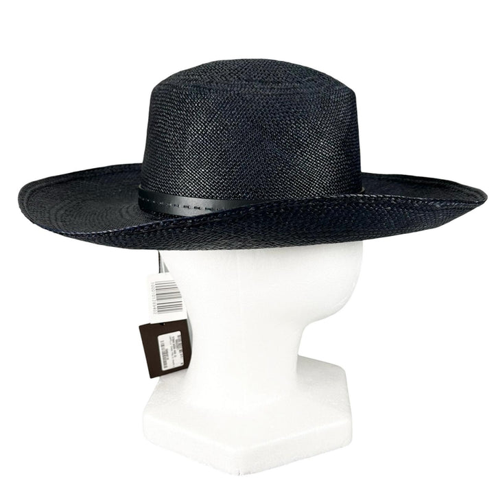 Pristine GUCCI hat Logo-embossed leather band, straw Navy straw mens 57 370640
