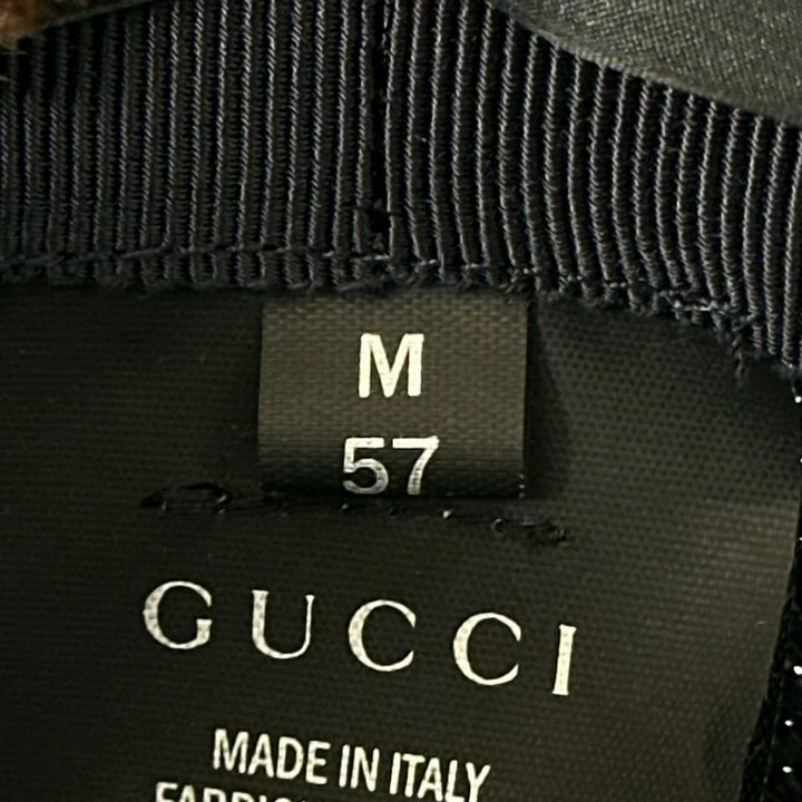 Pristine GUCCI hat Logo-embossed leather band, straw Navy straw mens 57 370640