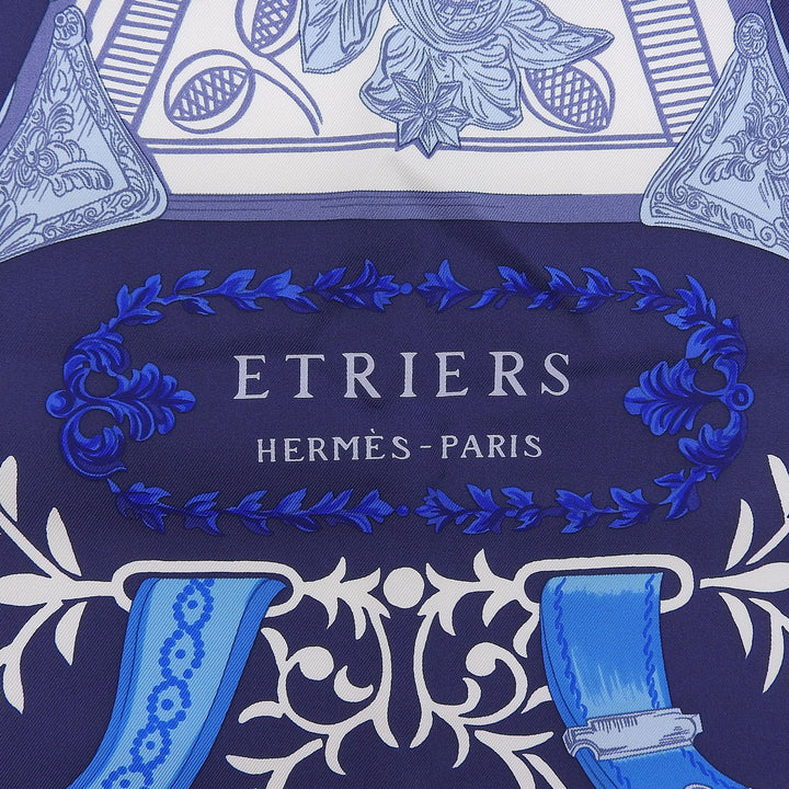 Excellent HERMES scarf ETRIERS Carre 90 Navy silk Women