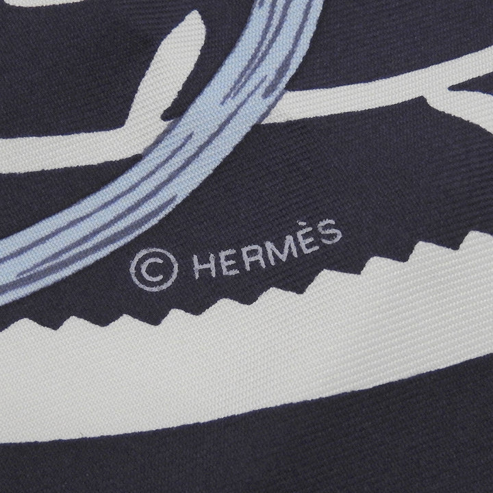 Excellent HERMES scarf ETRIERS Carre 90 Navy silk Women