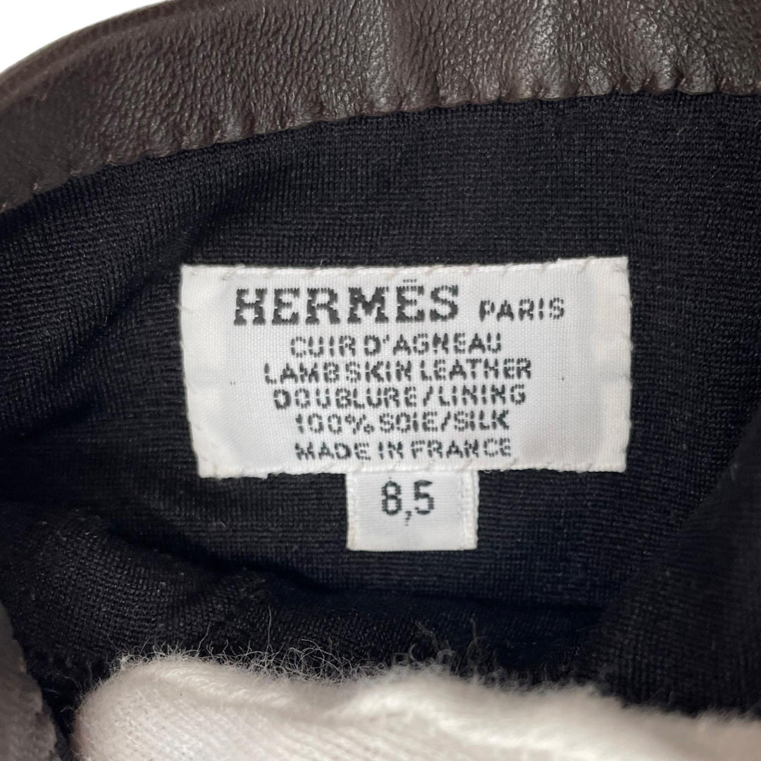 Excellent HERMES gloves Dark brown lambskin Leather mens 8.5