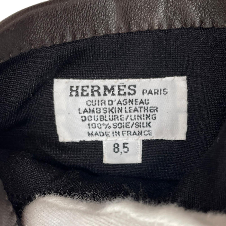 Excellent HERMES gloves Dark brown lambskin Leather mens 8.5