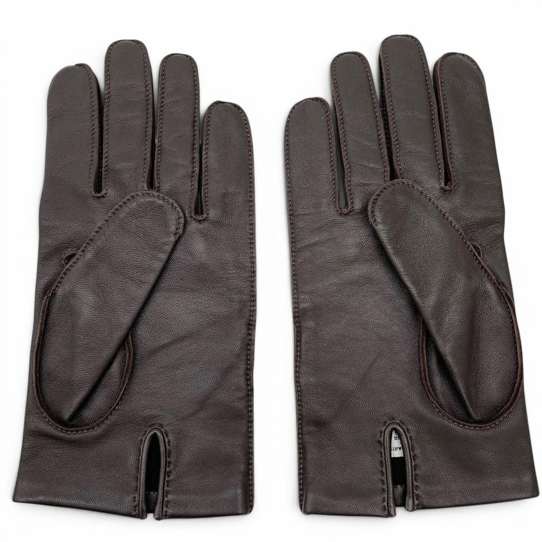 Excellent HERMES gloves Dark brown lambskin Leather mens 8.5