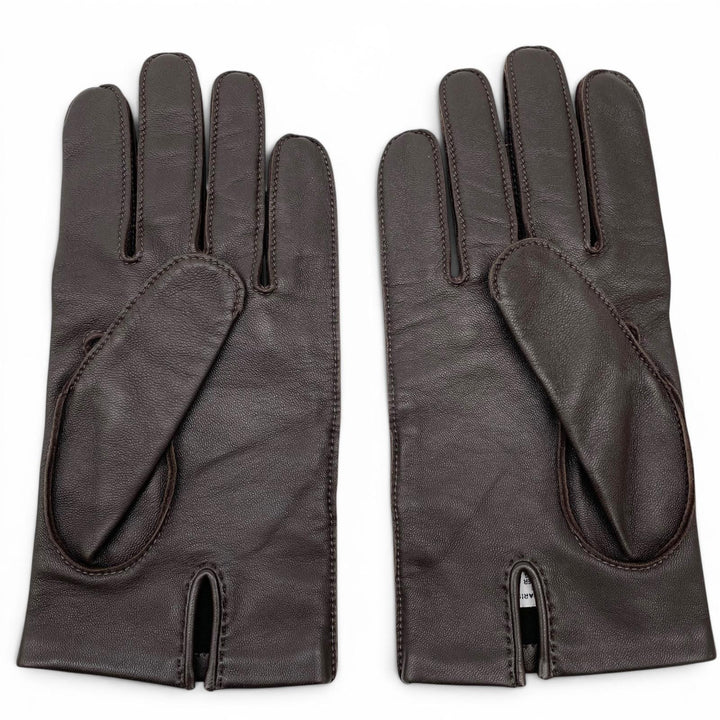 Excellent HERMES gloves Dark brown lambskin Leather mens 8.5