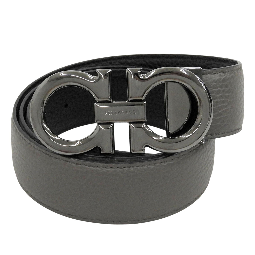 Pristine Salvatore Ferragamo belt Gancini buckle reversible gray leather mens
