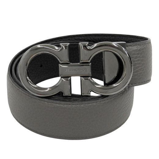 Pristine Salvatore Ferragamo belt Gancini buckle reversible gray leather mens