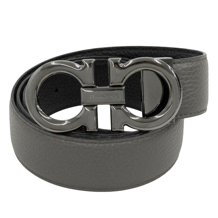 Pristine Salvatore Ferragamo belt Gancini buckle reversible gray leather mens