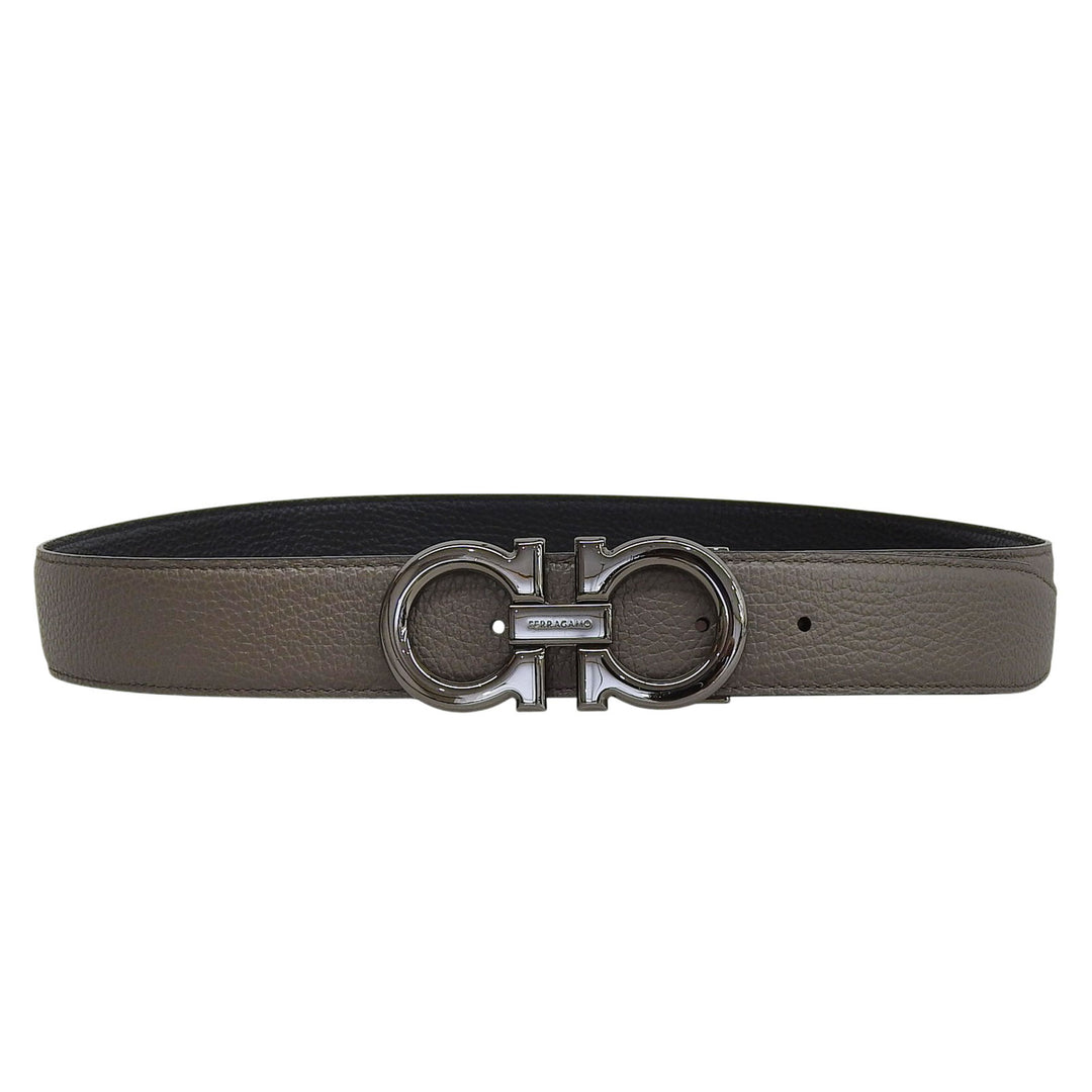 Pristine Salvatore Ferragamo belt Gancini buckle reversible gray leather mens