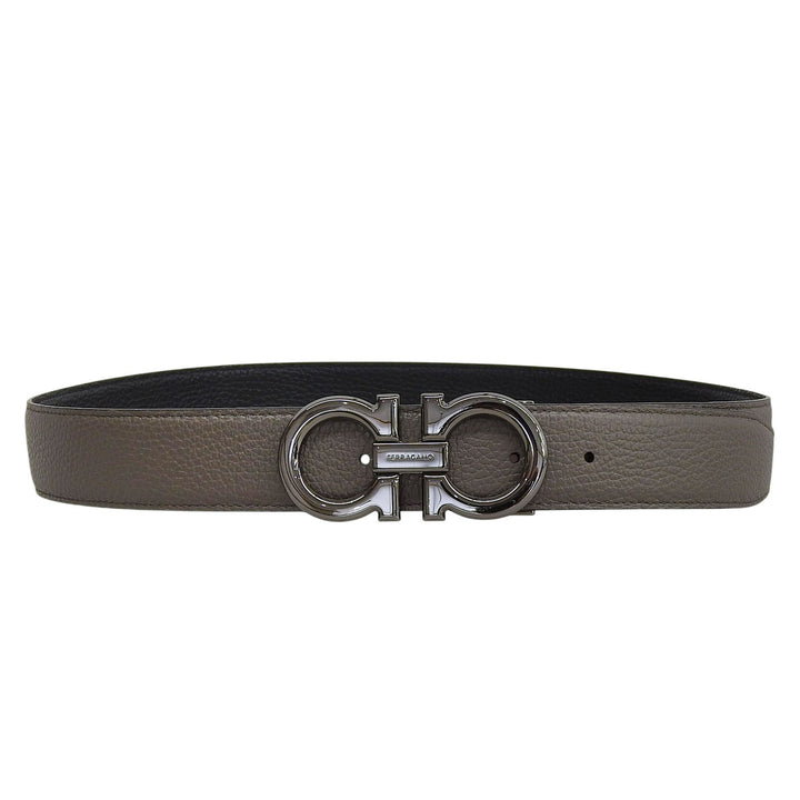 Pristine Salvatore Ferragamo belt Gancini buckle reversible gray leather mens