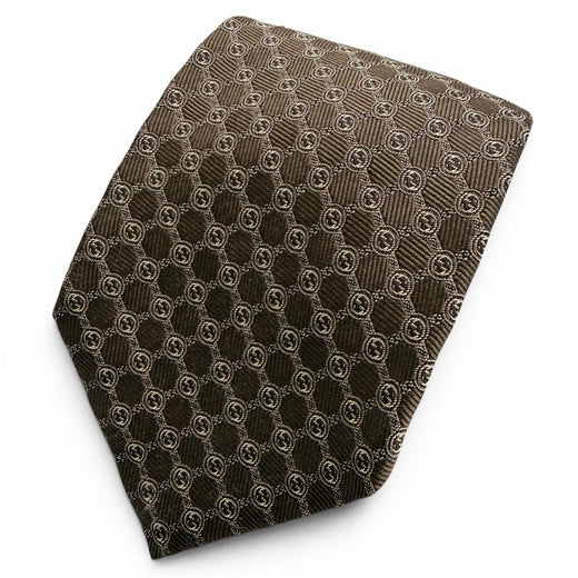 Excellent GUCCI tie Interlocking G Jacquard Dark brown silk mens