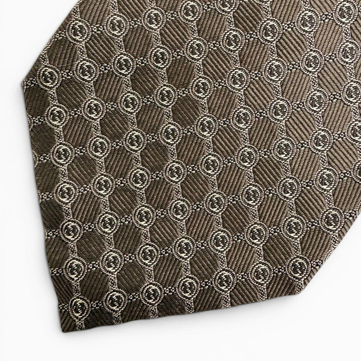 Excellent GUCCI tie Interlocking G Jacquard Dark brown silk mens