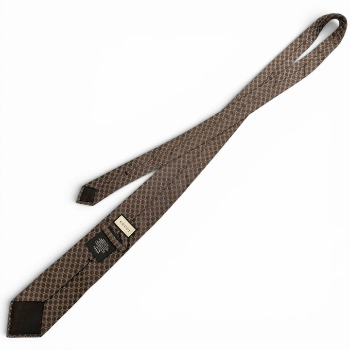 Excellent GUCCI tie Interlocking G Jacquard Dark brown silk mens