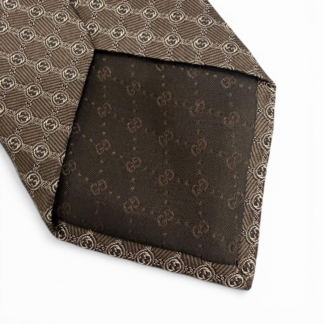 Excellent GUCCI tie Interlocking G Jacquard Dark brown silk mens
