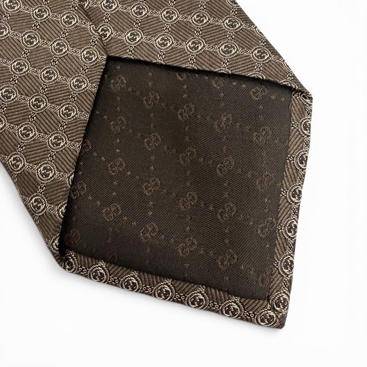 Excellent GUCCI tie Interlocking G Jacquard Dark brown silk mens