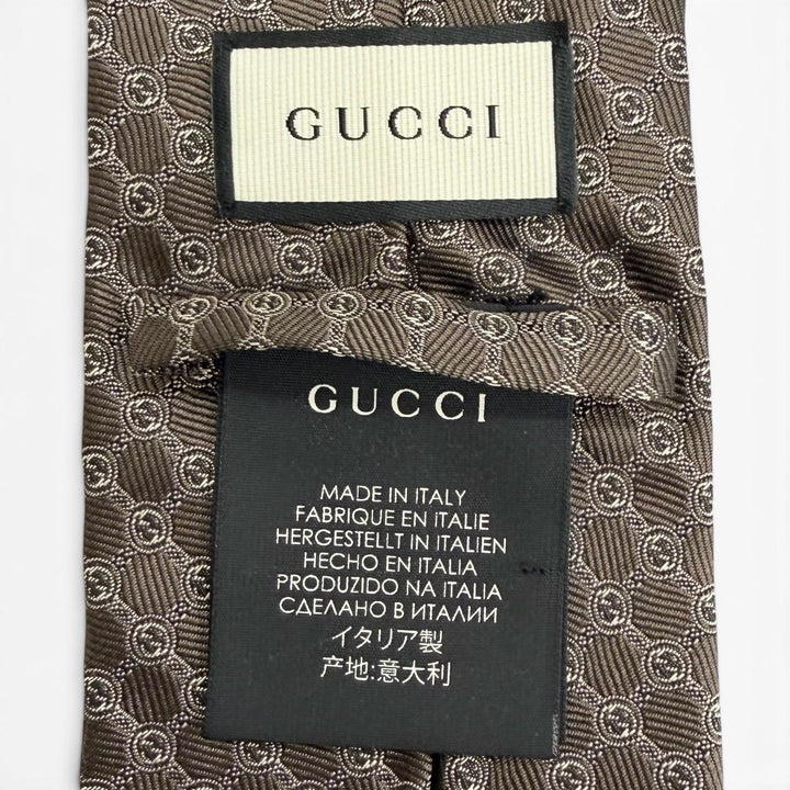 Excellent GUCCI tie Interlocking G Jacquard Dark brown silk mens