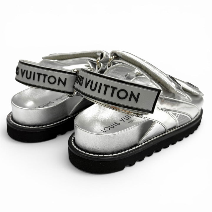 Pristine LOUIS VUITTON Sandals Paseo Line Logo design Velcro leather flats 35