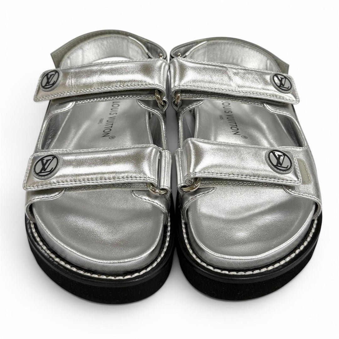 Pristine LOUIS VUITTON Sandals Paseo Line Logo design Velcro leather flats 35