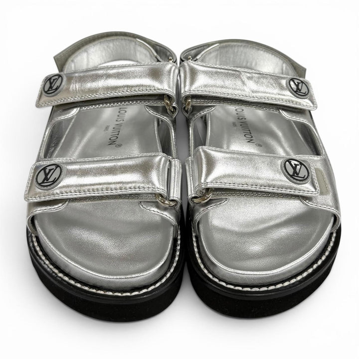 Pristine LOUIS VUITTON Sandals Paseo Line Logo design Velcro leather flats 35