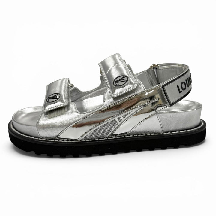Pristine LOUIS VUITTON Sandals Paseo Line Logo design Velcro leather flats 35
