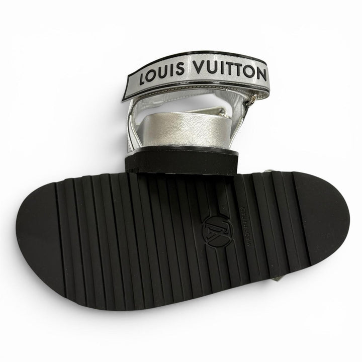 Pristine LOUIS VUITTON Sandals Paseo Line Logo design Velcro leather flats 35