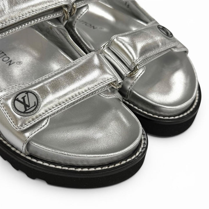 Pristine LOUIS VUITTON Sandals Paseo Line Logo design Velcro leather flats 35
