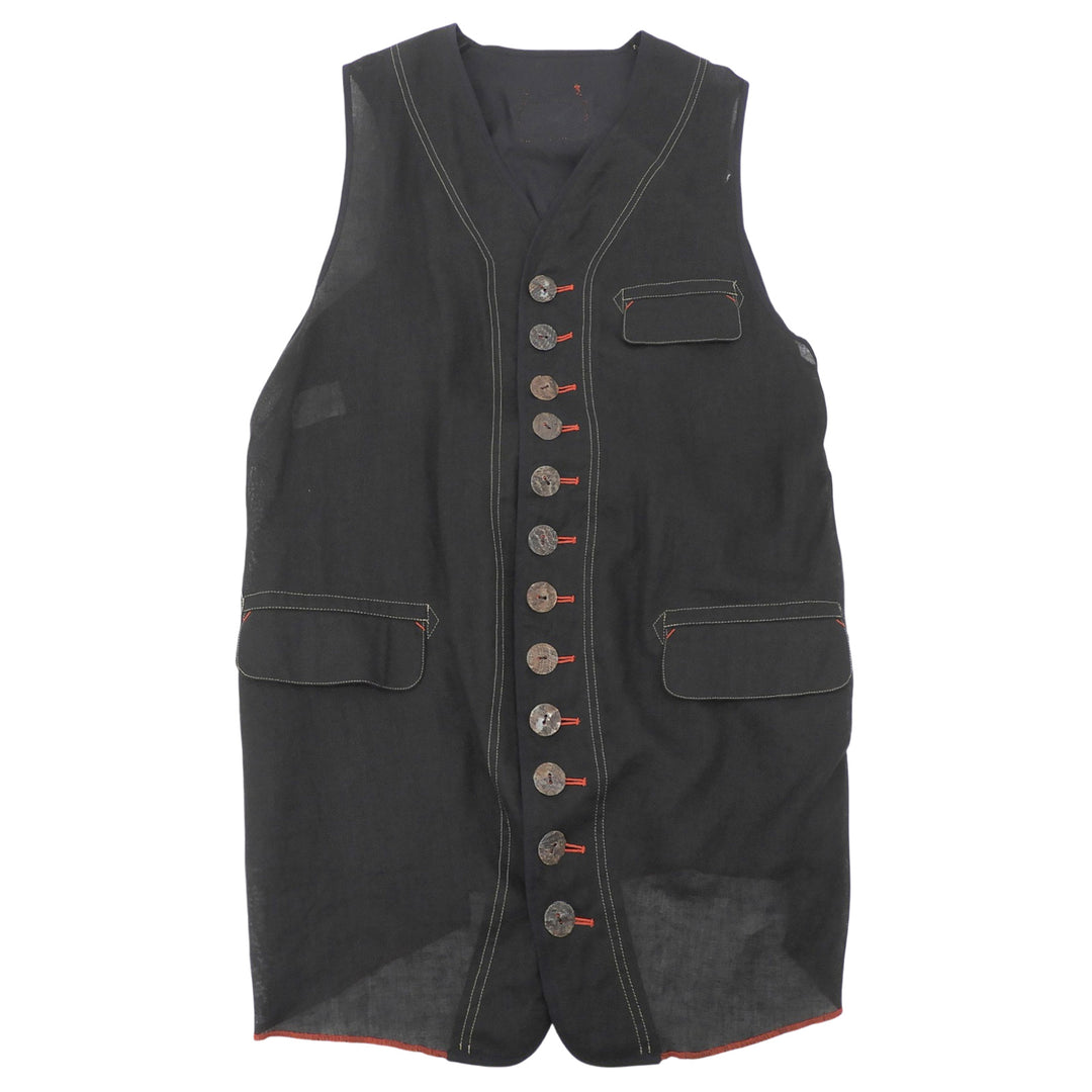 Excellent Jean Paul GAULTIER HOMME Best Stitchwork vest black linen mens 48
