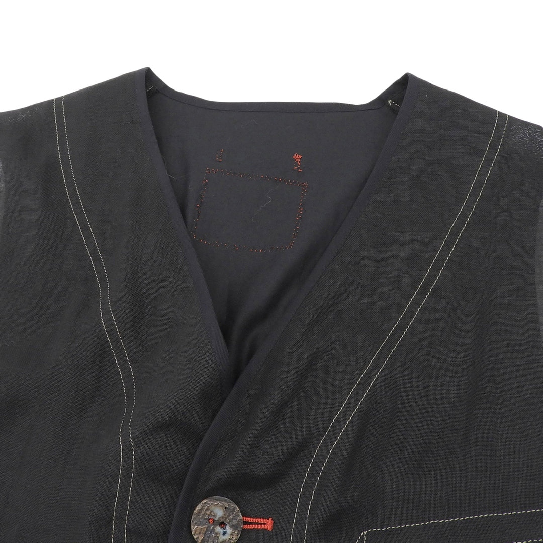 Excellent Jean Paul GAULTIER HOMME Best Stitchwork vest black linen mens 48
