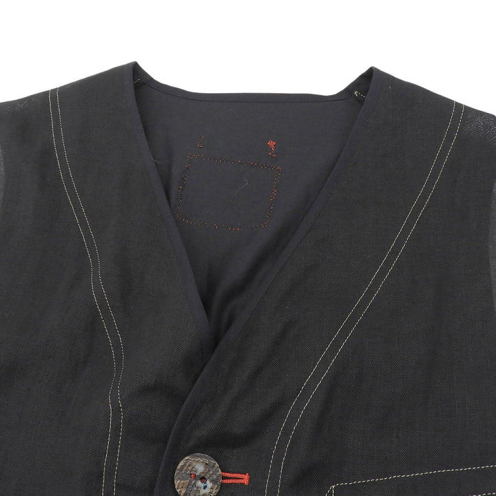 Excellent Jean Paul GAULTIER HOMME Best Stitchwork vest black linen mens 48
