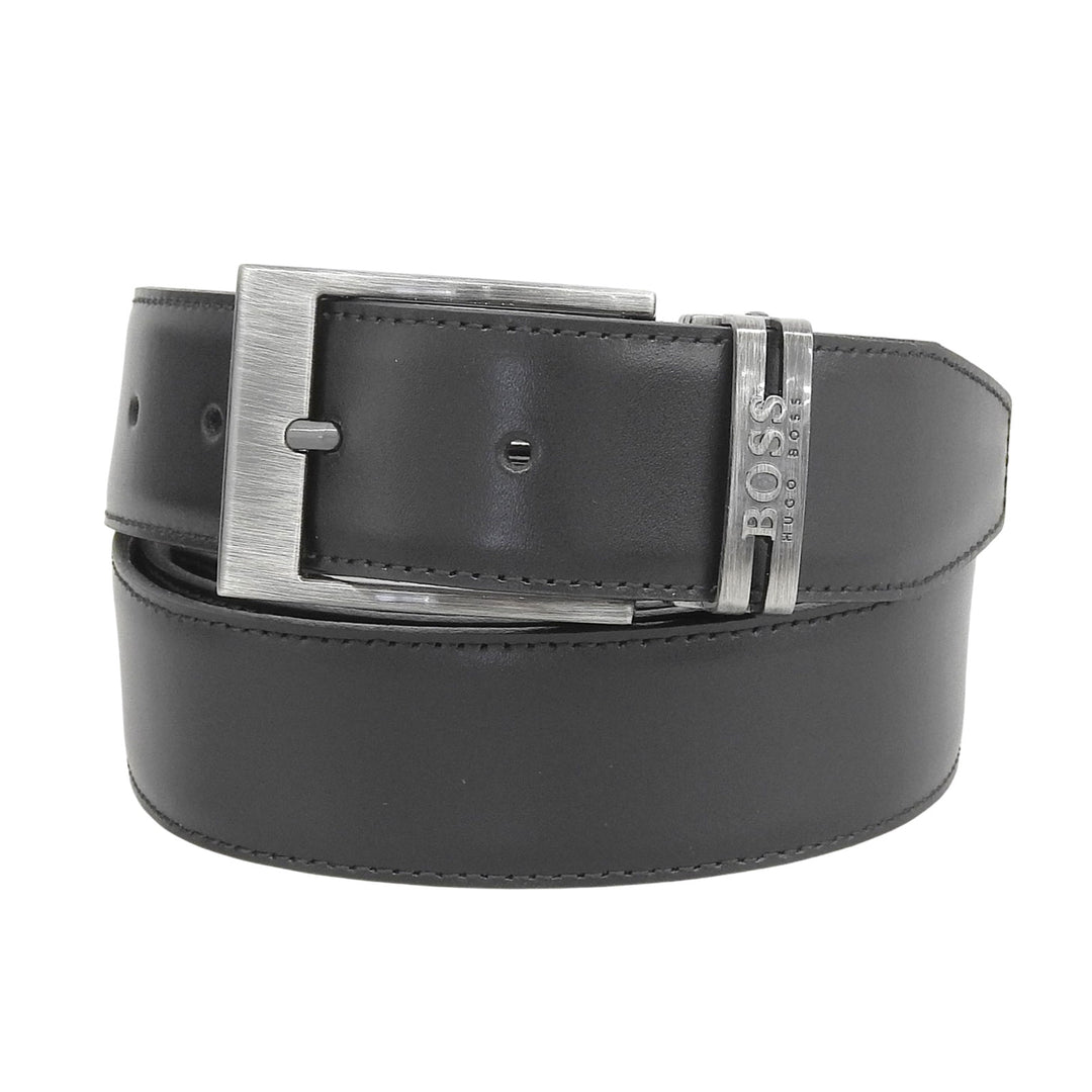 Pristine HUGO BOSS belt Logo Square Buckle Reversible black leather mens