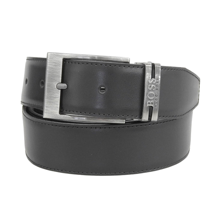 Pristine HUGO BOSS belt Logo Square Buckle Reversible black leather mens