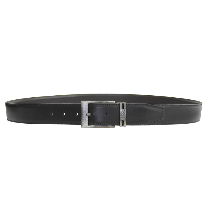 Pristine HUGO BOSS belt Logo Square Buckle Reversible black leather mens