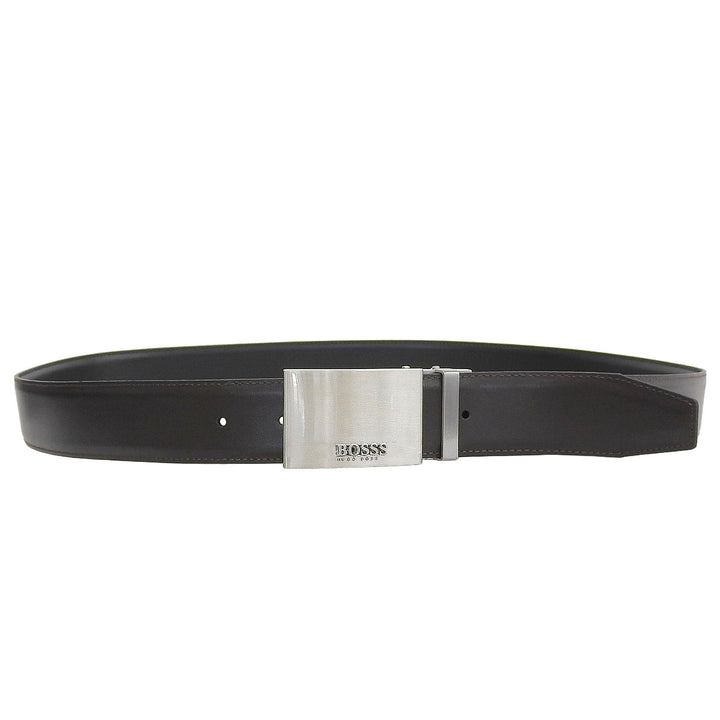 Pristine HUGO BOSS belt Logo Square Buckle Reversible black leather mens