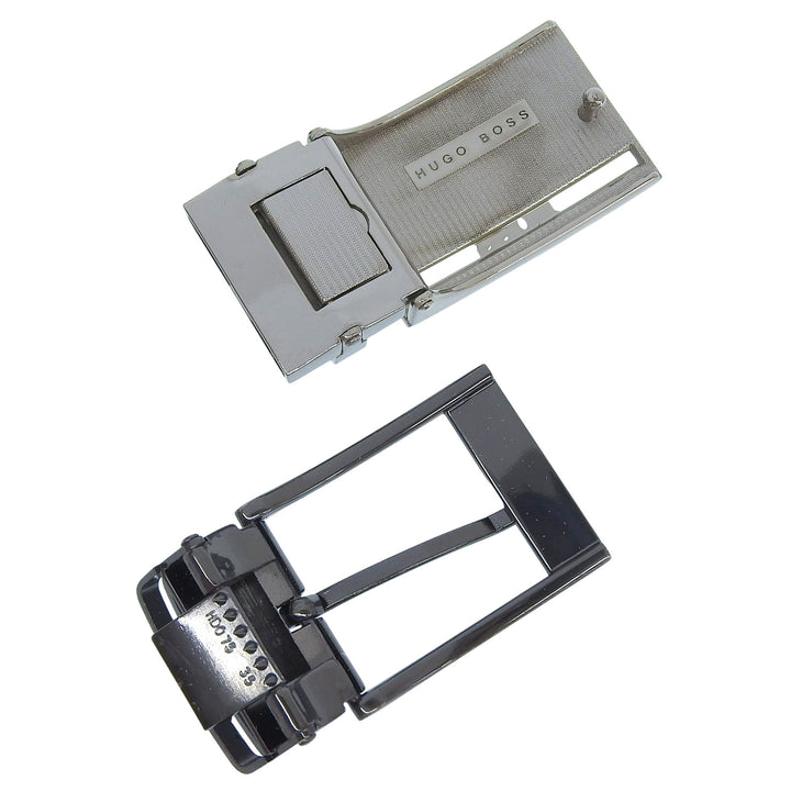 Pristine HUGO BOSS belt Logo Square Buckle Reversible black leather mens
