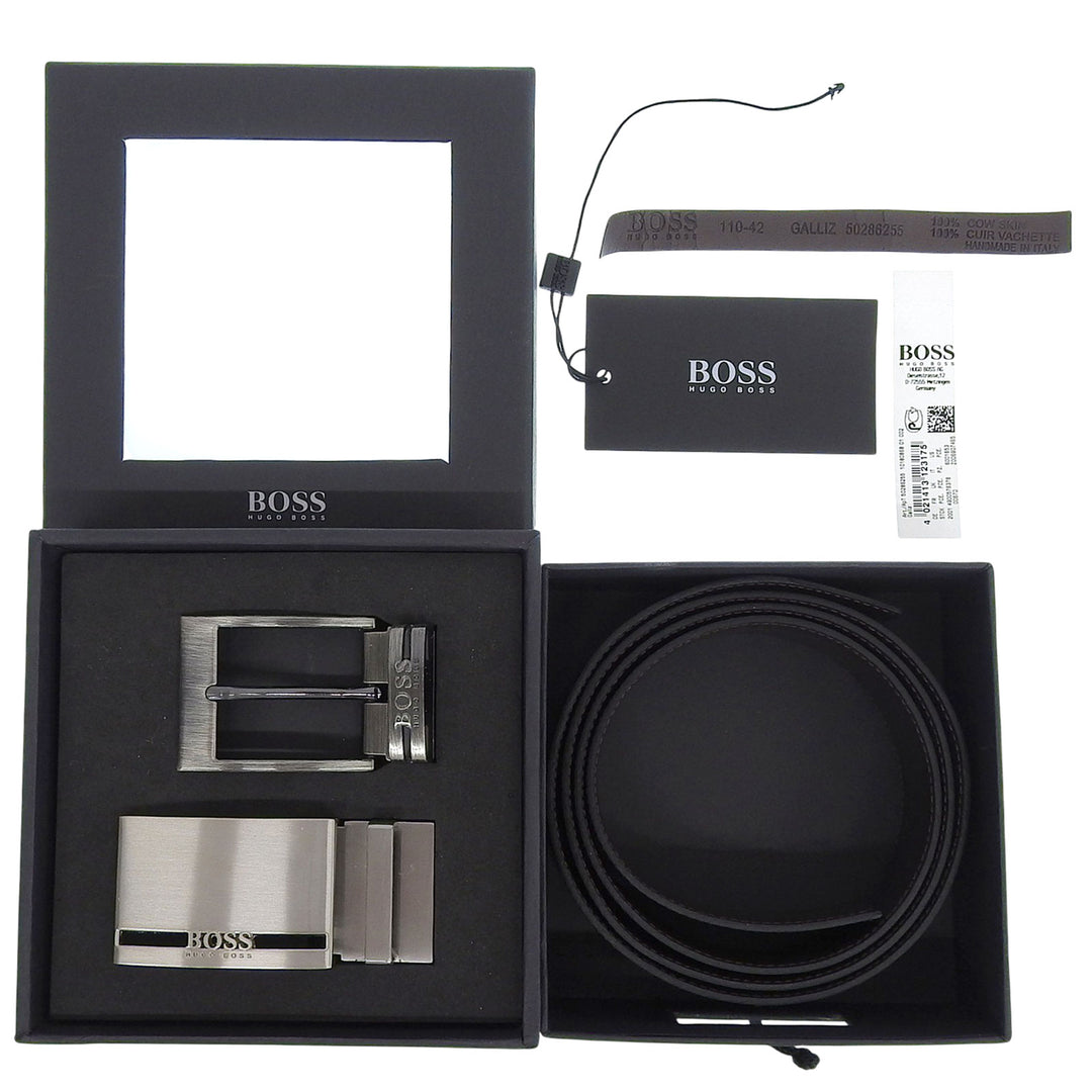 Pristine HUGO BOSS belt Logo Square Buckle Reversible black leather mens