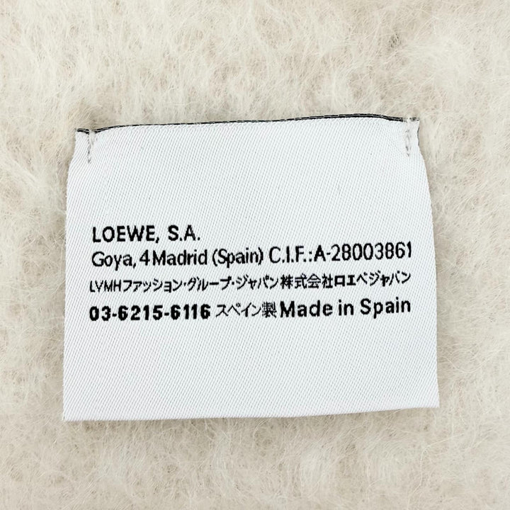Excellent LOEWE Scarf Anagram leather patch with fringe Ivory mohair Women