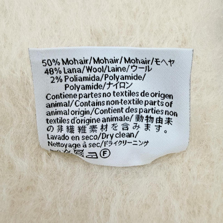 Excellent LOEWE Scarf Anagram leather patch with fringe Ivory mohair Women