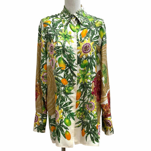 Excellent HERMES Long sleeve shirt Passiflores Passion Flower Multi silk 36