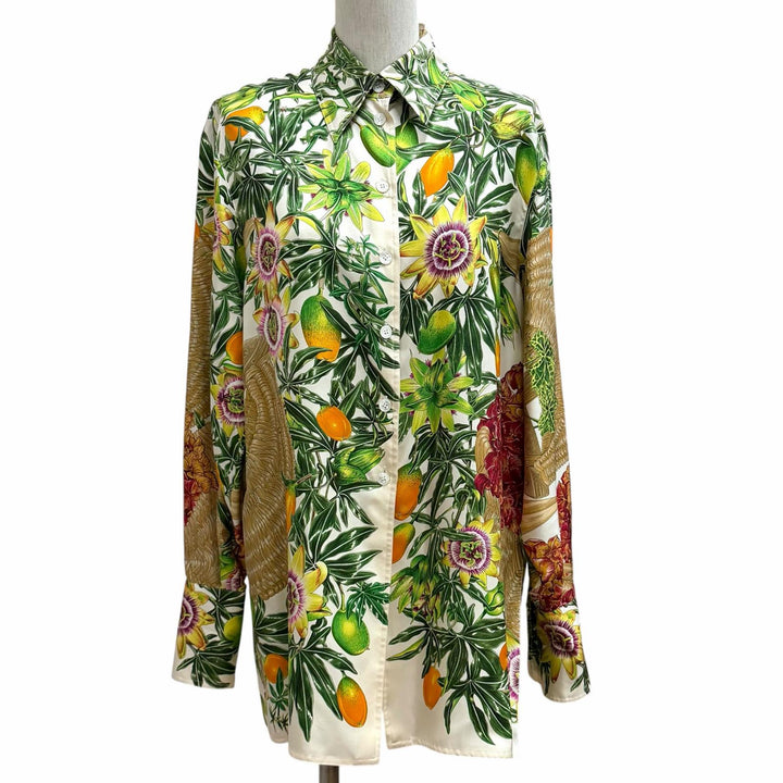 Excellent HERMES Long sleeve shirt Passiflores Passion Flower Multi silk 36