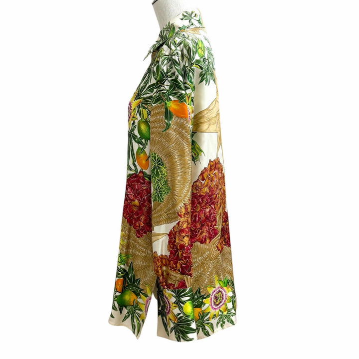 Excellent HERMES Long sleeve shirt Passiflores Passion Flower Multi silk 36