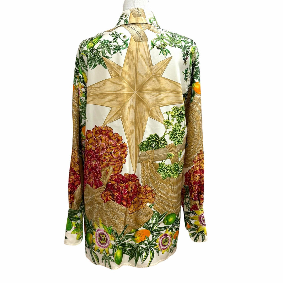 Excellent HERMES Long sleeve shirt Passiflores Passion Flower Multi silk 36