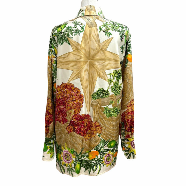 Excellent HERMES Long sleeve shirt Passiflores Passion Flower Multi silk 36